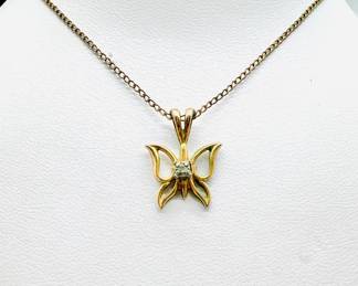 14KT GF & Diamond Jewelry: Butterfly Pendant on 18” Chain