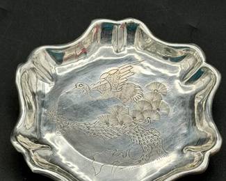 Japanese Silver Dish with Crane & Pine Tree – Marked