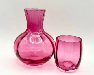 Vintage Cranberry Glass Carafe & Tumbler