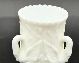 Signed Westmoreland Milk Glass Swan Toothpick Holder