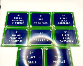 (8) collection of vintage glass coasters with Paris street names and arrondissements