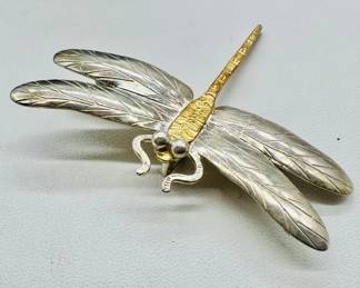 925 Sterling Silver 1.75” Dragonfly Brooch with Gold Plating — Jewelry by Courtney