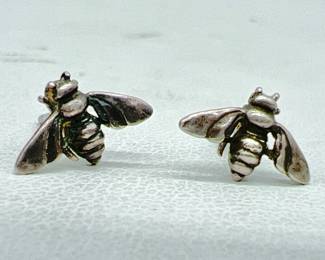 Sterling Silver Bee Stud Earrings — Jewelry Marked STRLG