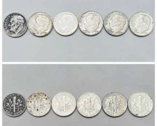 (6) Silver Roosevelt Dimes 1958-1964