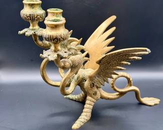 Vintage 3-Headed Dragon Candle Holder