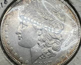 Silver 1887 Antique Morgan Dollar Coin