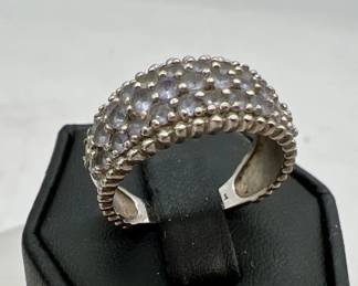 10KT Gold Ring with Sparkling Gemstones — Size 7.25 — White Gold