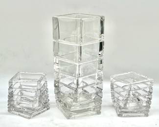(3) Rosenthal Studio Line Twisted Crystal Vases & Tea Lights Set — Vintage
