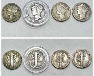 (4) Silver Winged Liberty Head Mercury Dimes 1920-1944