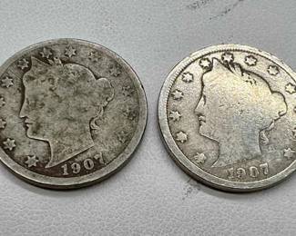 (2) Antique Liberty Head V Nickels