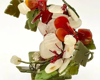 Vintage Carved Jade Pearl 5" Bonsai Flower Nephrite Pot Estate Pre-owned Decor