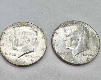 (2) Silver 1966 Kennedy Half Dollar Coins
