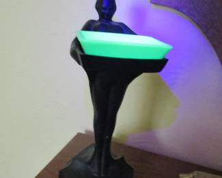 Art Deco Vaseline Uranium Glass Sculpture Woman antique soap holder