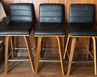 06 3 Armen Living Vienna Wood Swivel Bar Stools with Faux Leather Seats