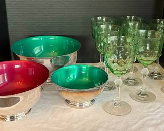 04 Reed Barton Bowls with Uranium Wine Glasses