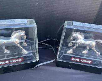 Two Bud Light Lightup Clydesdale Horses Lamps