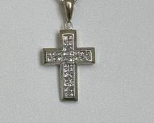 14K White Gold with Diamonds Cross Necklace - 18" (5.4 Grams)