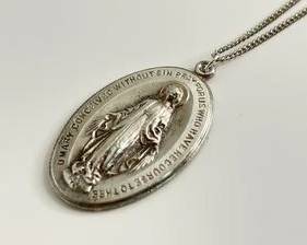 Vintage Sterling Silver Religious Mary Pendant Necklace - 22" (14 Grams)