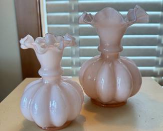 Fenton 1940s Art Glass Vases (2) in Dusty Rose Color