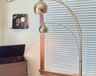 Mid-Century Modern 3 Arm Arc Floor Lamp Brass with Marble Base