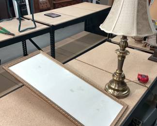 Brass Lamp With Beaded Picture Frame 