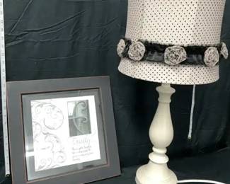White Polka Dot Lamp with Framed Family Quote 