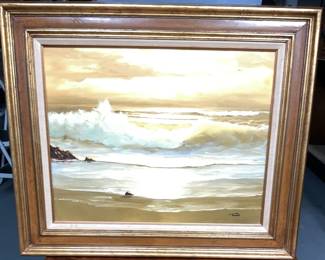 Signed Framed Painting Of Sea Shore Sunset