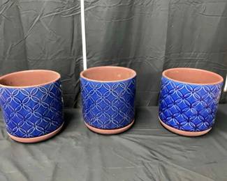 Trio of Blue Ceramic Planters