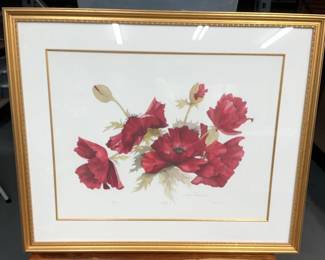 Signed Framed Watercolor Print Of Red Poppies