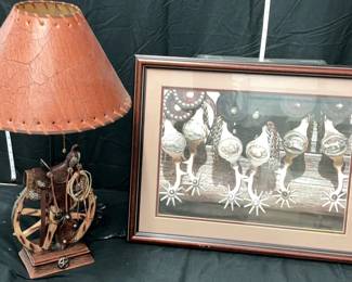 Western Style Lamp And Framed Art