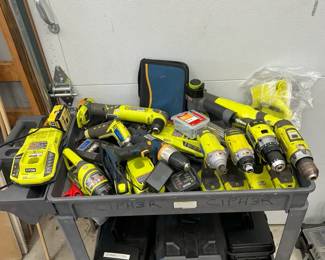 Mixed Lot Of Ryobi Power Tools Drills, Nailgun And More