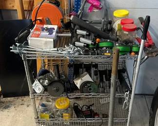 Mixed Tool Lot Cart, Vise, Drill More