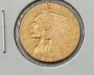 1912 $2.50 Indian Gold Quarter Eagle Extra Fine Details