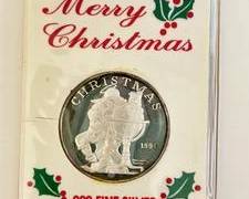 1 Ounce .999 Fine Silver Christmas Round in Vintage Holder