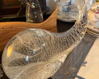 Clear Bubble Art Glass Whale Figurine