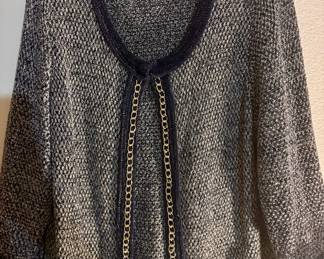 Roz & Ali Black, Navy & White Tweed Cardigan – Size XL