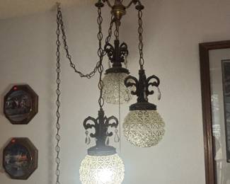 Hollywood Regency Style Triple Globe Swag Lamp
