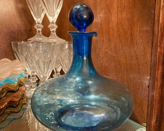 MCM Empoli-Style Blue Glass Decanter