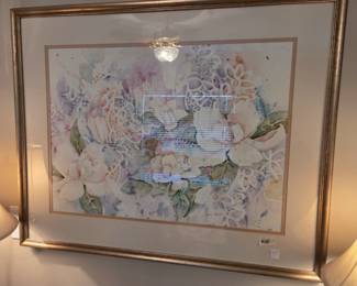 #135	Original watercolor of Magnolias Framed and matted - under Glass - 38x31	 $75.00 
