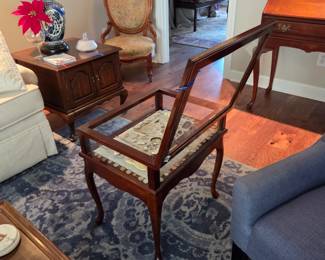 #30	Wood Display Table w/flip-up Glass top w/side drawer - 17.5x22x23.5	 $75.00 (contents not included)