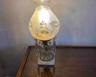 #25	Brass Base w/Frosted Glass Globe w/Glass Prisms - 18" Tall	 $65.00 
