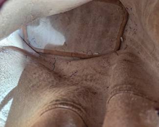 #105	Vintage Dooney & Bourke Pebbled Leather Drawstring Bucket Bag (interior ink marks)	 $50.00 
