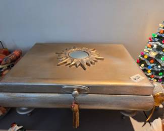 #103	White-Gold painted Wooden Box w/Vintage Felt Inside - 17x12x8	 $25.00 
