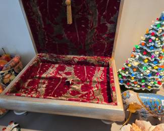 #103	White-Gold painted Wooden Box w/Vintage Felt Inside - 17x12x8	 $25.00 
