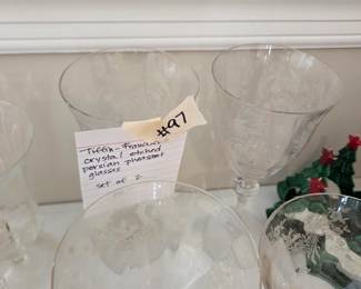 #97	Tiffin Franciscan crystal Etched Persian Pheasant Glasses - set of 2	 $15.00 
