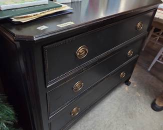 #158	Wood Black-Painted Chest of 3 drawers (as is finish and front)= 48x22x36	 $25.00 
