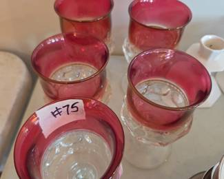 #75	Kings Crown Ruby Red Thumbprint Wine Glasses - Set of 5	 $30.00 
