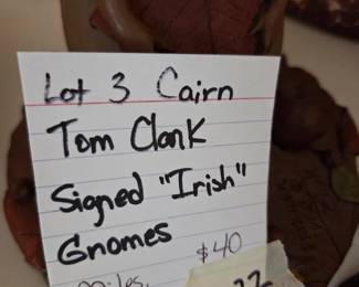 #122	Lot of 3 Cairn Tom Clark Signed "Irish" Gnomes - Miles, Priscilla and Little Be	 $40.00 
