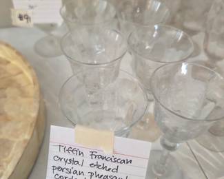 #92	Tiffin Franciscan Crystal Etched Persian Pheasant Cordial Glasses - Set of 6	 $25.00 
