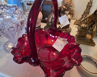 #110	Vintage Tiara Glass by Indiana Glass Basket  Red	 $25.00 
Deridrop